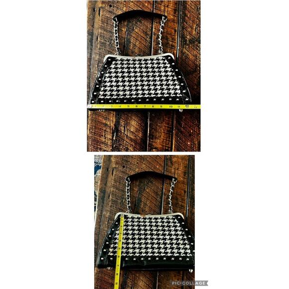 Vintage RARE Trina Turk Black & White Hounds tooth Metal Frame Studded Purse/Bag - Picture 10 of 17